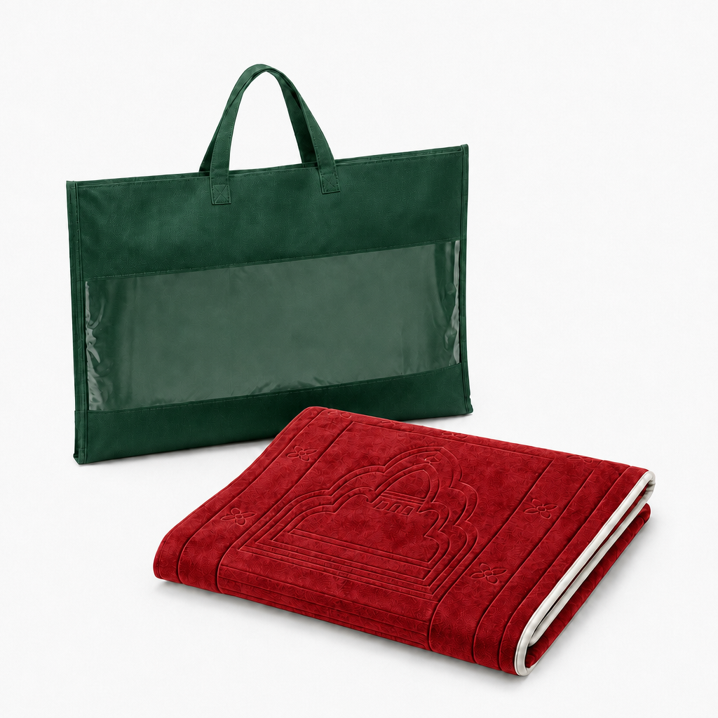 Red Foldable Prayer Mat with Backrest
