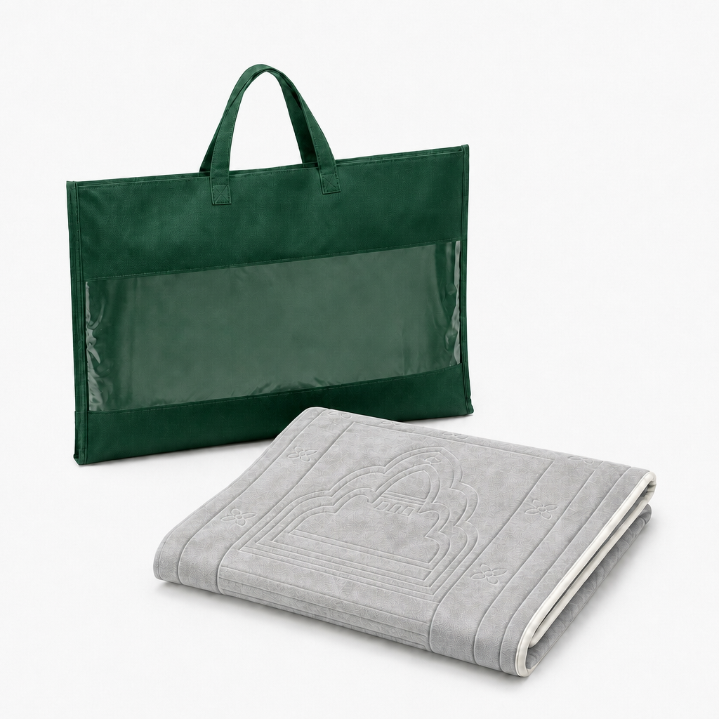 Silver Foldable Prayer Mat with Backrest